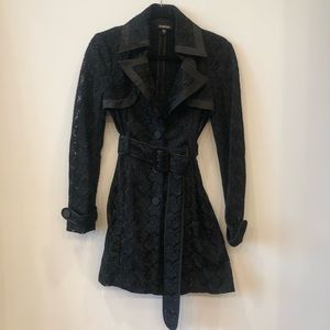 Bebe black lace and satin trench coat